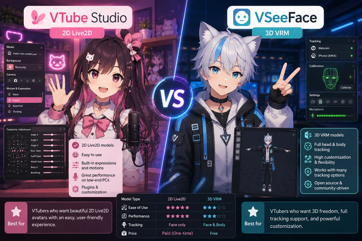 VTube Studio vs VSeeFace (2026): 2D Live2D or 3D VRM?